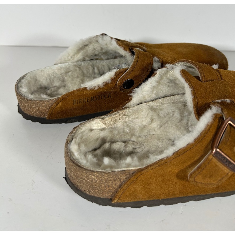 Birkenstock Boston Shearling Clogs Slipper Mink Suede Mules EU 38 W7.5 Brown - Picture 3 of 6